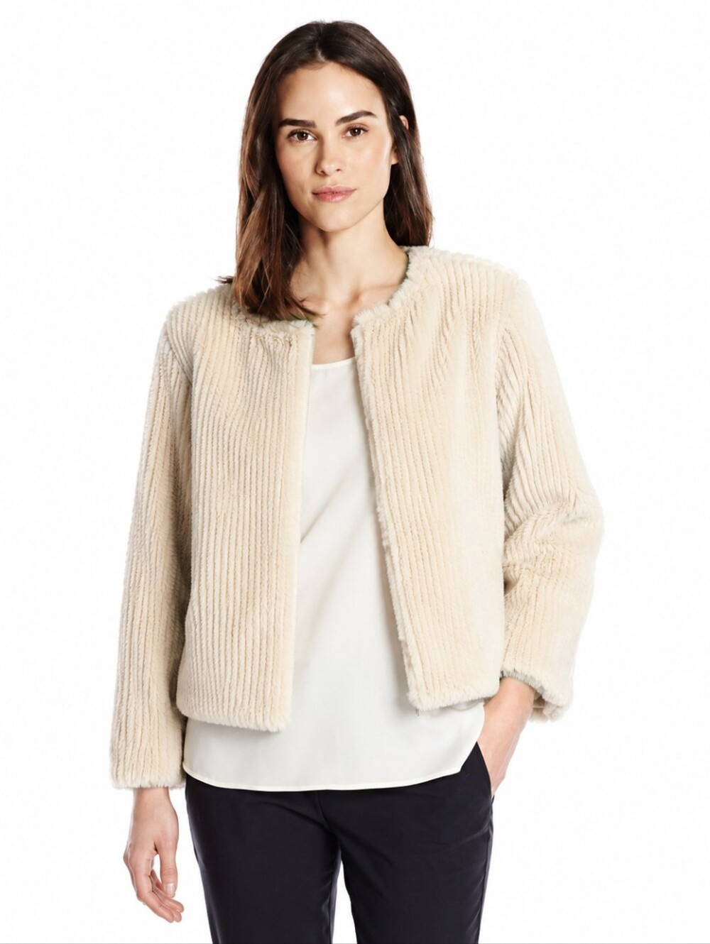 NWOTs Cream Faux Fur Open-Front Jacket Soft Careerware Layering Fall XL